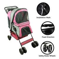 4 Wheeler Elite Jogger Pet Stroller Cat Dog Easy to Walk Folding Travel Carrier Stroller with Cup Holders